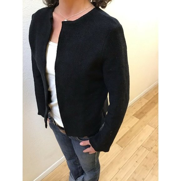 Eileen Fisher Organic Cotton Small Black Open Front Cropped Stretch Knit Blazer - Picture 4 of 5